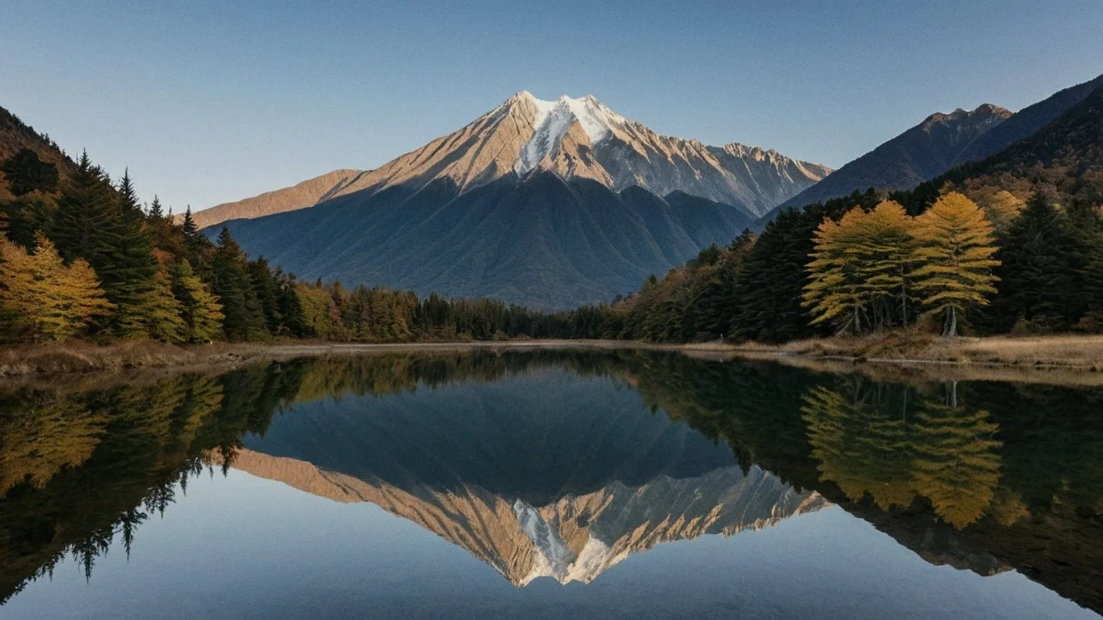日本阿爾卑斯山脈，高山湖面倒映雲影與山峰